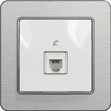 Sedna telephone socket (white insert, brushed aluminium frame)